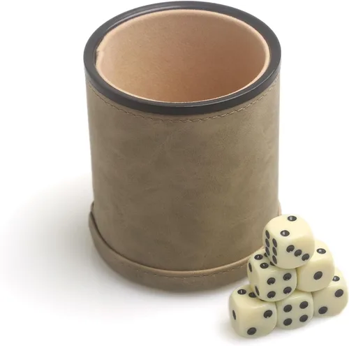 Vista 6 de Juego de dados de cuero sintético, coctelera de dados de fieltro para Yahtzee/Farkle/Bar Party Dados, incluye dados de punto de 0.630 in