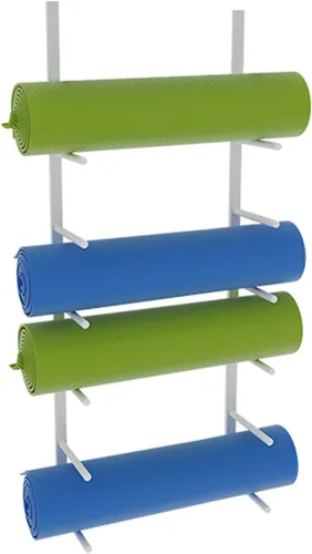Vista 8 de Estante de almacenamiento para esterilla de yoga de 6 niveles, soporte de rodillo de espuma de hierro forjado para estudio de gimnasio en casa
