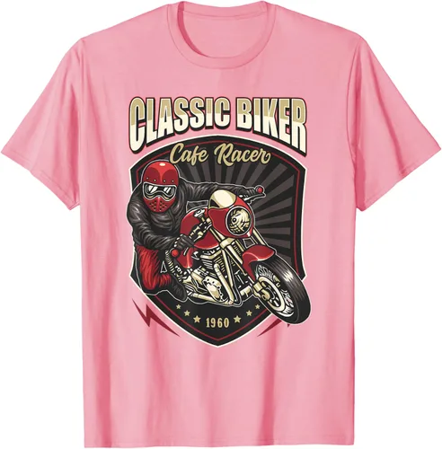 Vista 73 de Camiseta de motocicleta clásica Biker Cafe Racer para hombre, Negro, S