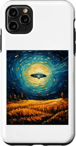 Vista 11 de iPhone 14 Funny paint Alien UFO Lover Starry Night Alien UFO Van Gogh Case