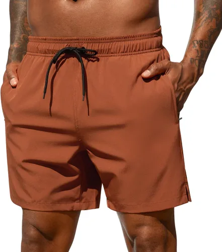 Vista 24 de SILKWORLD Traje de baño para hombre, pantalones cortos de playa de secado rápido con bolsillos Ejército Verde-ag