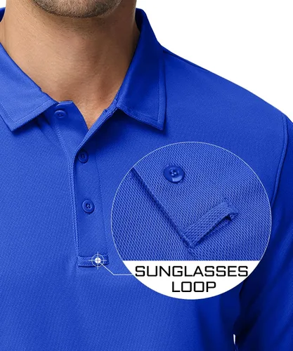 Vista 3 de MAGCOMSEN Camisas polo para hombre, 3 botones, secado rápido, manga larga, tácticas, camisa de golf