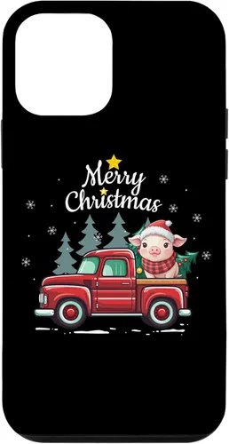 Vista 12 de Funda divertida para iPhone 15 Pig Christmas Truck Plaid