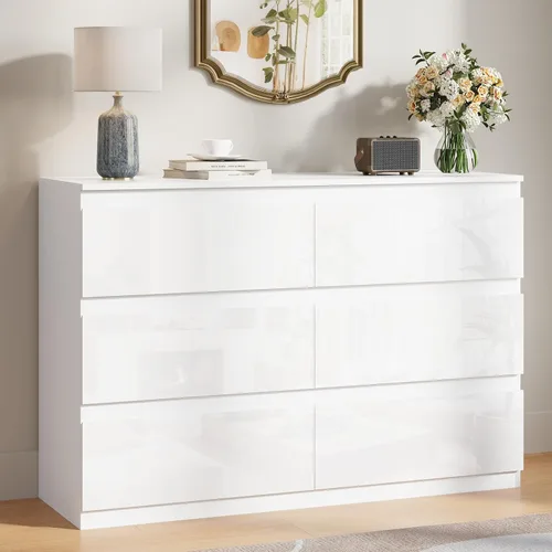 Vista 10 de Cómoda de 6 cajones para dormitorio, cómodas de madera de 47" de ancho, cómoda moderna con cajones para almacenamiento de ropa, organizador