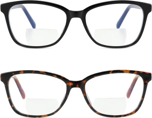 Vista 2 de Gafas de lectura bifocales para mujer, luz azul, lectores de computadora, parte superior transparente, marco de ojo de gato, elegante, moda