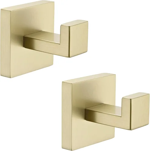 Vista 13 de Angle Simple Gancho para toallas, negro y dorado, paquete de 2, gancho para abrigos de acero inoxidable 304, gancho para bata de baño