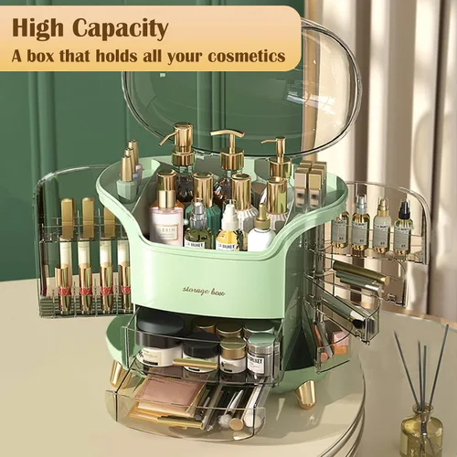 Vista 2 de Organizador de maquillaje y organizador de cuidado de la piel, caja organizadora de cosméticos para encimera con tapa y cajones, organizador