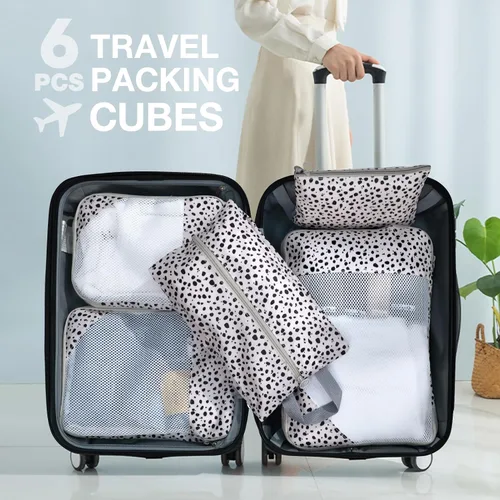 Vista 6 de Juego de 6 cubos de compresión para maletas, cubos de embalaje con bolsa de zapatos, bolsa grande de cosméticos, bolsa de ropa, bolsas