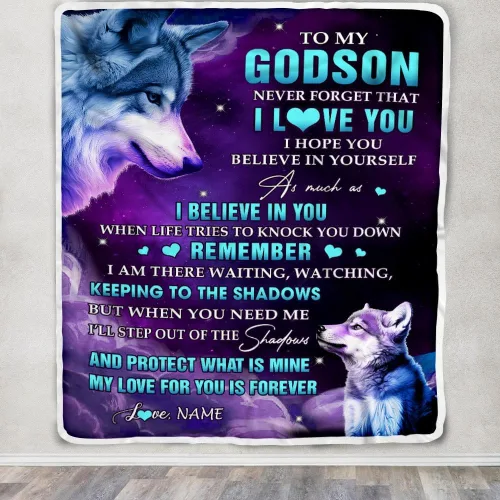 Vista 3 de Manta personalizada con texto en inglés «To My Godson», de Godmother Godmother Wolf Moon, My Love for You is Forever Godson Birthday Christmas