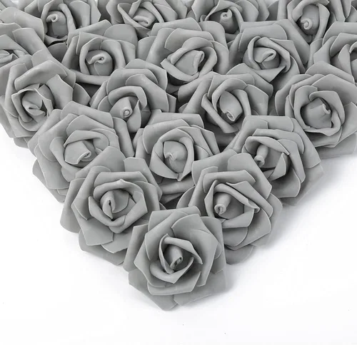 Vista 20 de IPOPU Cabezales de rosas artificiales, 100 rosas falsas de espuma negra de aspecto real para bricolaje, bodas, baby shower, centros de mesa 100