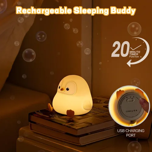 Vista 3 de Luz Nocturna de Pingüino para Niños, Linda Lámpara de Pingüino de Silicona para Guardería, Lámparas de Noche Regulables y Esponjosas al Toque