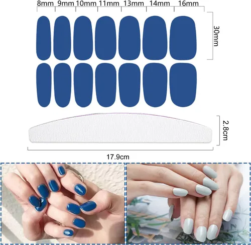 Vista 3 de 20 hojas de 280 piezas de tiras de esmalte de uñas azules para mujeres y niñas, calcomanías de uñas completas, calcomanías de esmalte de uñas