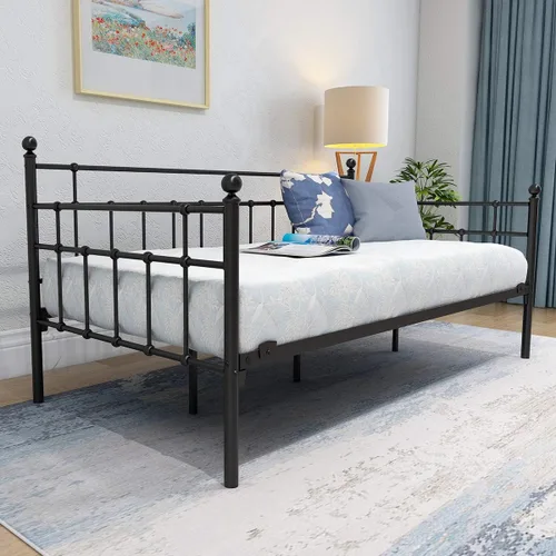 Vista 4 de HOMERECOMMEND - Marco metálico para sofá cama con base de plataforma en láminas de acero, base de repuesto para sofá cama infantil en sala y Negro