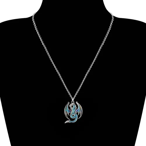 Vista 2 de BONSNY Esmalte fantasía dragón collares colgante para mujer joyería símbolo de la suerte 18" (azul), Esmalte, No es una piedra preciosa