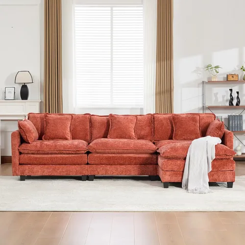 Vista 312 de Sofá seccional modular verde de 111.5", sofás seccionales grandes de 3 plazas para sala de estar, sofá nube oversized de tela chenille con otomana
