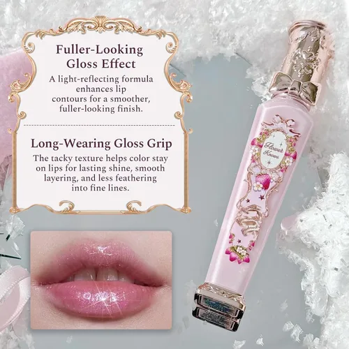 Vista 6 de Flower Knows Violet Strawberry Rococo Glowy Lip Gloss, Light Baby Pink Macaron de fresa G01