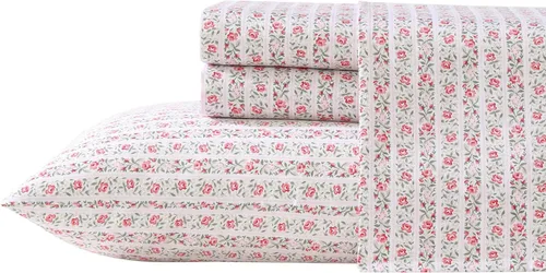 Vista 23 de Laura Ashley - Juego de sábanas individuales con sábana bajera y funda de Bettinas Blooms Rojo