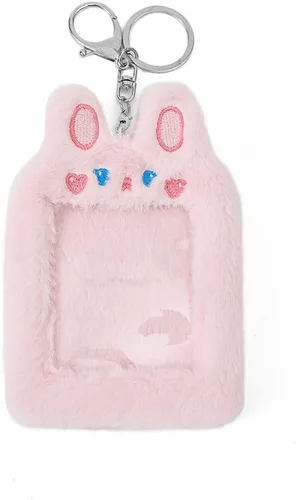 Vista 7 de Kpop - Soporte para tarjeta fotográfica con llavero Y2K Kawaii de peluche de animales de dibujos animados, funda para fotos de ídolo coreano, funda