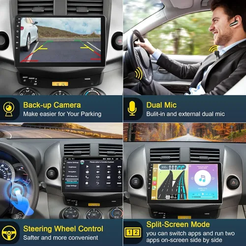 Vista 6 de Radio estéreo de coche 4G+64G para Toyota RAV4 2007-2012, Carplay inalámbrico y Android Auto con Android 13 compatible con Bluetooth/Control