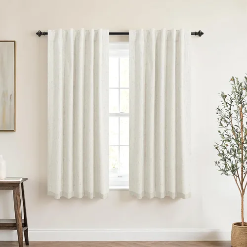 Vista 3 de KOUFALL - Cortinas de medio estilo francés de lino para ventana, juego de 2 cortinas cortas de 40 pulgadas de longitud, para privacidad, cortinas