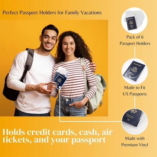 Vista 5 de Funda transparente para pasaporte (paquete de 6) – Protector de pasaporte con ranuras para tarjetas y boletos, soporte de plástico impermeable