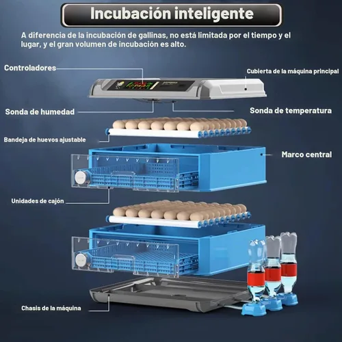 Vista 5 de Incubadora de huevos, incubadora de huevos, 128-500 huevos de gallina, incubadora de pollo completamente automática con girador automático