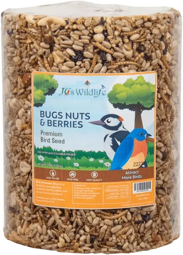 Vista 8 de JCs Wildlife Bugs Nuts and Berries - Cilindro grande de semillas de aves con agujero, cero relleno para comederos exteriores, llaves de pájaros