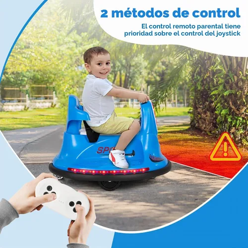 Vista 6 de HONEY JOY Coche de parachoques de 12 V para niños pequeños de 1 a 3 años, auto parachoques con doble joystick, luz LED intermitente y giro de 360