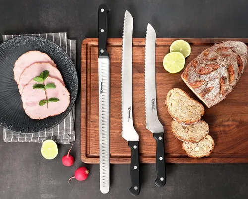 Vista 6 de Cuchillo de trinchar de 12 pulgadas con borde de Granton afilado para corte de carne y pavo de pechuga, hoja de acero inoxidable con mango