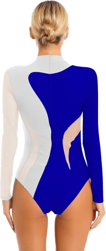 Vista 2 de FEESHOW Leotardos de gimnasia para mujer, con diamantes de imitación, leotardos de ballet de manga larga, trajes de baile