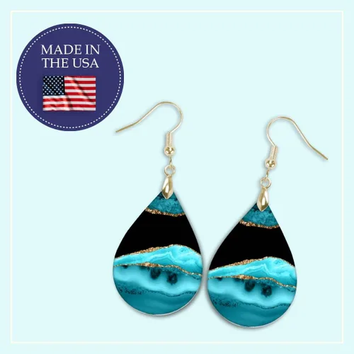 Vista 6 de Dangle Earrings for Women Colorful Dangling Drop Statement Jewelry Printed MDF Wood Teardrop Double Side Print Handmade by The Painted Pug