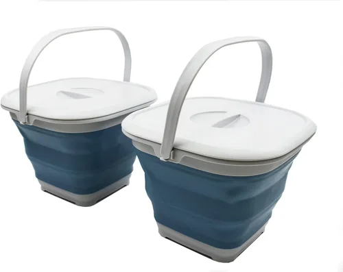 Vista 9 de SAMMART Cubo cuadrado plegable de 8.5 L (2.2 galones) con tapa/cubo de agua cuadrado plegable con tapa/bañera portátil con asa y tapa (gris/negro)