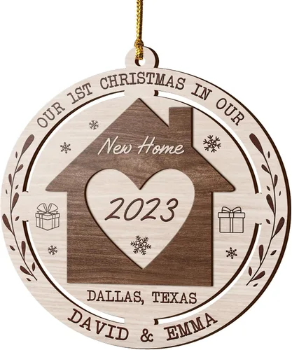 Vista 15 de V VIBEPY Adornos personalizados para casa nueva, adornos de Navidad para el hogar, adornos de madera de Navidad, 3.5 pulgadas, adornos de 3 capas