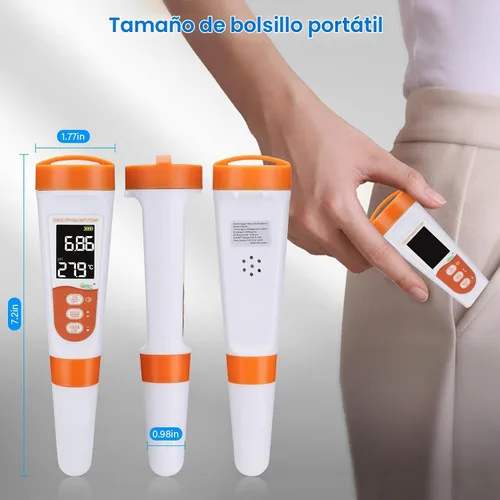Vista 5 de hygger Probador de sal de piscina y medidor de pH, probador digital de agua de piscina 5 en 1, alta precisión Salinidad PH Temp EC y TDS Kit