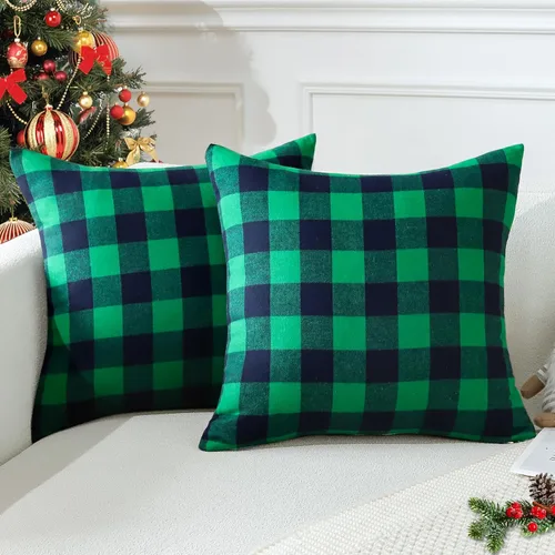Vista 11 de OTOSTAR Paquete de 2 fundas de almohada decorativas de cuadros búfalo navideños de 12x20 pulgadas, lino clásico estilo granja, fundas de cojín
