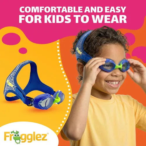 Vista 2 de Frogglez - Gafas de natación antivaho para niños menores de 10 años (de 3 a 10 años) recomendadas por instructores de natación; correa de primera