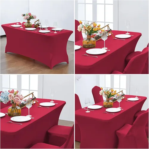 Vista 6 de CWK - Funda de mesa de elastano elástica impermeable de 4 pies para mesas rectangulares - Mantel elástico ajustable para mesas plegables, tela