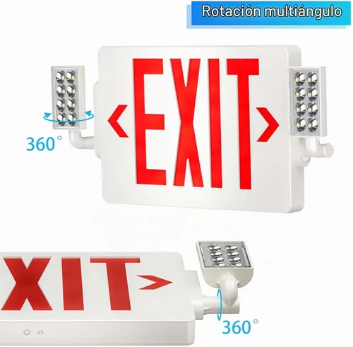 Vista 8 de Spectsun - Paquete de 1 señal de salida roja con luces de emergencia, dos luces LED de salida de emergencia ajustables con batería de respaldo Rojo