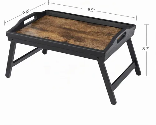 Vista 4 de SONGMICS Mesa de bandeja de cama con patas plegables de bambú, bandeja