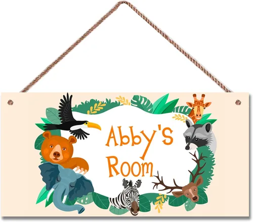 Vista 20 de Letrero de dinosaurio personalizado, bonito arte de dibujos animados para habitación de niños, decoración de pared de puerta, placa de arte floral