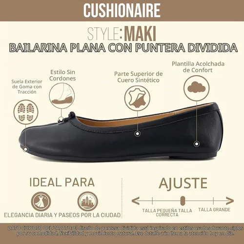 Vista 4 de CUSHIONAIRE Maki Tabi - Zapatos planos para mujer, con puntera dividida, suela flexible y plantilla acolchada Negro