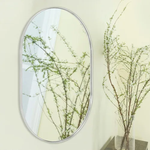 Vista 4 de TEEBARN Brushed Nickel Oval Bathroom Vanity Mirror 20x30 Pill Shaped Capsule Wall Mounted Mirror with Metal Frame Hangs Vertical & Horizontal