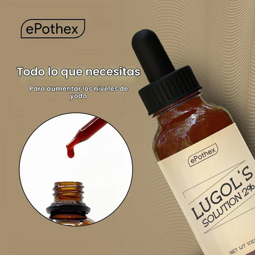 Vista 2 de EPOTHEX Lugol's Solution - Botella con cuentagotas de vidrio al 2% de 1 oz. Contiene yoduro de potasio y yodo, 1.0 fl oz