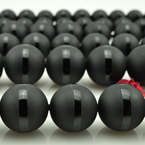 Vista 4 de Cuentas redondas de piedra natural de 0.236 in con línea negra mate de ónix negro mate y ágata para hacer joyas, collares, pulseras