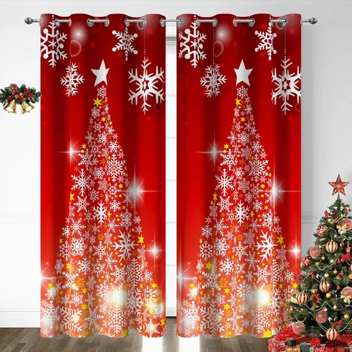 Vista 19 de Cortinas rojas de Navidad para sala de estar, juego de 2 paneles, cortinas de ventana de terciopelo rojo de 63 pulgadas de largo, cortinas