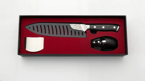 Vista 4 de Cuchillo de chef de 8 pulgadas, cuchillo de cocina de acero inoxidable de alto carbono con afilador y protector de dedos, cuchillo de cocina