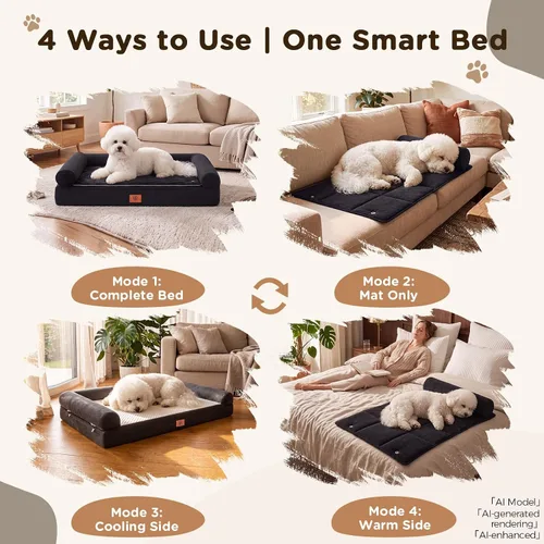 Vista 5 de GTPLAYER Dog Bed, Egg-Crate Foam Pressure Relief with Waterproof Washable Pet Bed 23.6" with 2-in-1 Cooling/Warming Pad, Non-Slip Bottom, Detachable