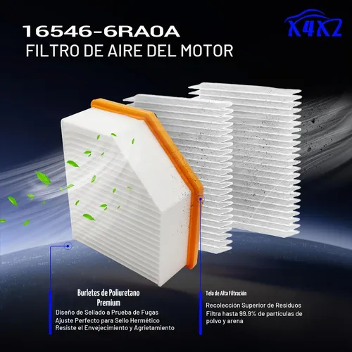 Vista 3 de Filtro de aire de motor 165466RA0A apto para Nissan Rogue 2.5L 2021 2022