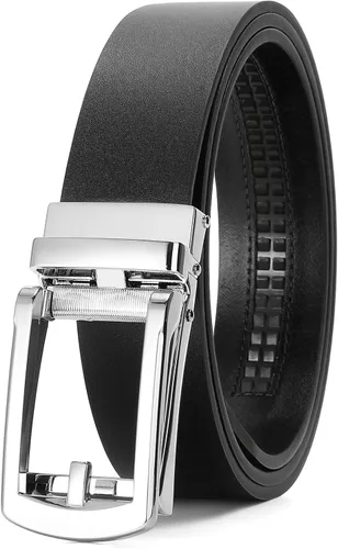 Vista 21 de SENDEFN Cinturón de vestir casual de cuero para hombre de 1 3/8 pulgadas con hebilla de clic ajustable automática con caja de regalo A-negro-71gs
