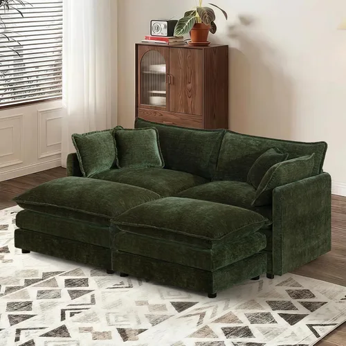 Vista 67 de Sofá seccional modular convertible de 76.7", sofás de dos plazas de chenilla con asiento profundo y cojines tipo loveseat para sala de estar, Beige